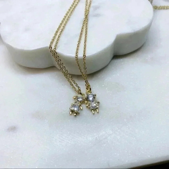 PETITE Rhinestone Girl Charm Necklace Mom Gift gold plated 🔅 - Picture 6 of 10